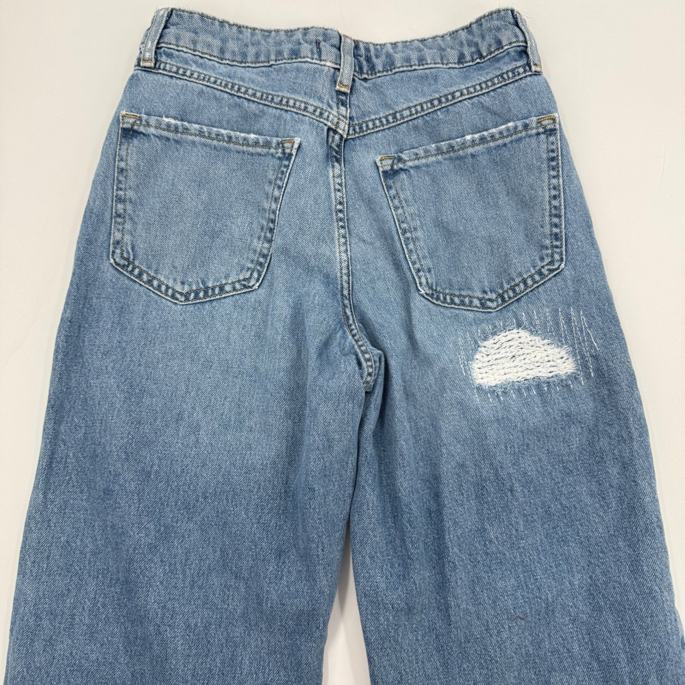 Forever 21 Premium Wide Leg Distressed Jeans Womens 25 Blue High Rise Ripped - Picture 9 of 11
